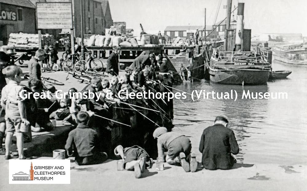 Boys fishing at the Riverhead, Grimsby 1937 or 1938.