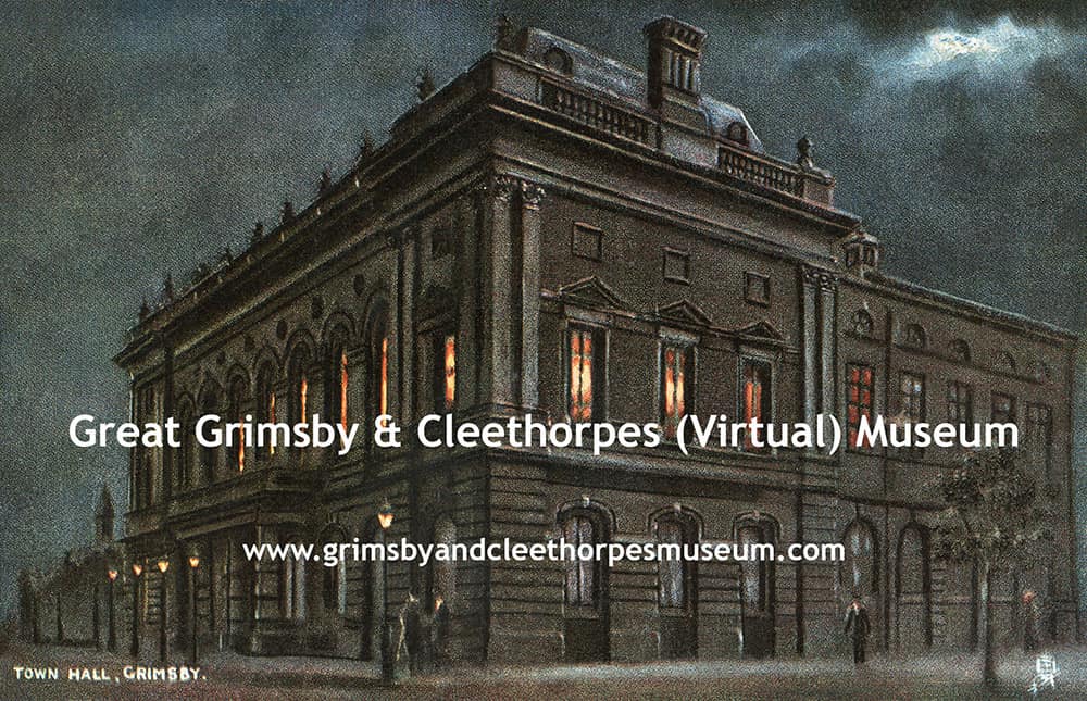 Town Hall, Grimsby at night c1904.