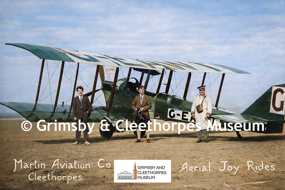 Martin Aviation Co., Cleethorpes; aerial joy rides c1921 – colourised.