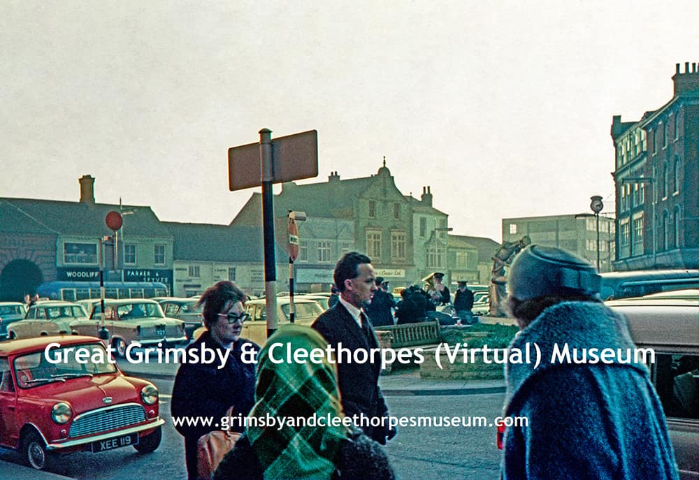 Looking across the Old Market Place, Grimsby in February 1964.