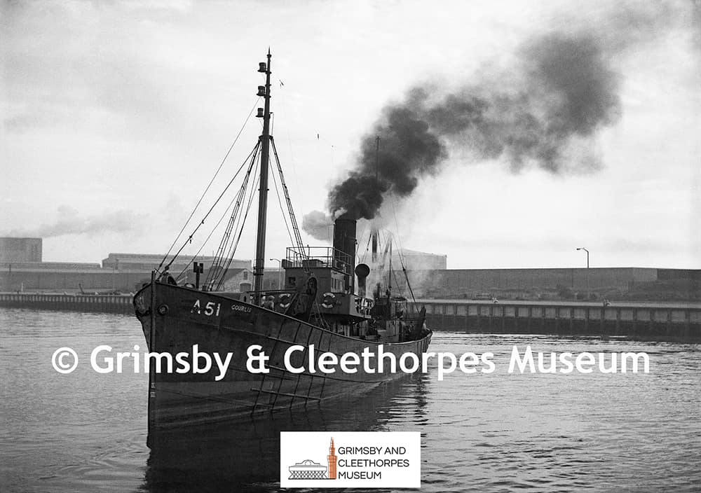 One of the last steam trawlers; ‘Courlis’ A.51 sailing from Yarmouth c1958.
